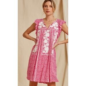 Savana Jane Women's plus 3X pink embroidered lightweight mini shift dress new